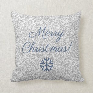 Merry Christmas Silver Grey Glitter Texture Cushion