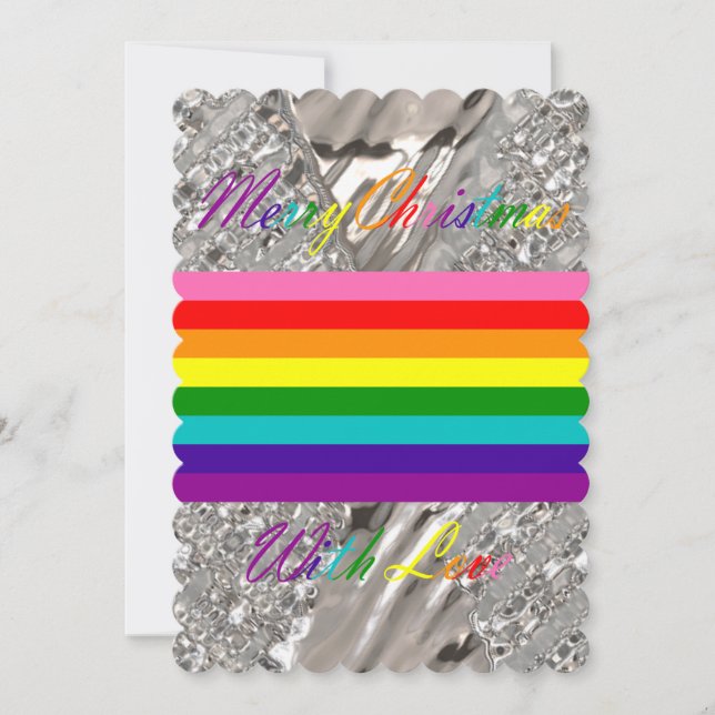 Merry Christmas Silver Lights Elegant LGBT Rainbow Holiday Card (Front)
