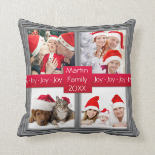 Merry Christmas Silver Photo Collage   Custom Cushion