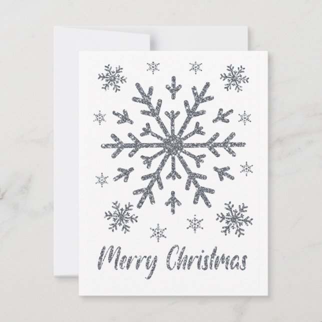 Merry Christmas Silver Snowflakes Blank Cards (Front)