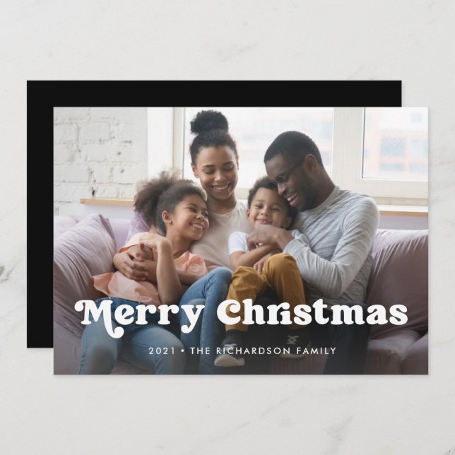 Merry Christmas | Simple Boho Photo Overlay Holiday Card (Front/Back)