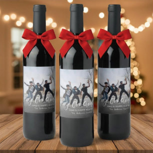 Merry Christmas Simple Calligraphy 1 Photo Wine Label