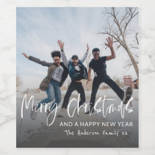 Merry Christmas Simple Calligraphy 1 Photo Wine Label