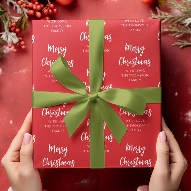 Merry Christmas Simple Calligraphy Script Red  Wrapping Paper (Merry Christmas calligraphy script red custom wrapping paper. )