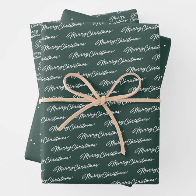 Merry Christmas simple classic dark green holiday Wrapping Paper Sheet (In situ)