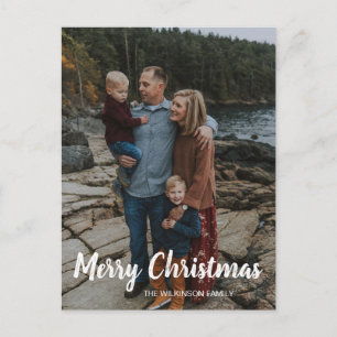 Merry Christmas simple classic family Photo   Holiday Postcard