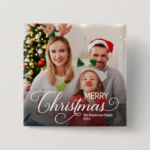 Merry Christmas Simple Custom Photo 15 Cm Square Badge
