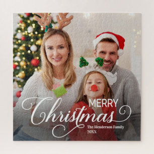 Merry Christmas Simple Custom Photo Jigsaw Puzzle
