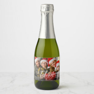 Merry Christmas Simple Custom Photo Sparkling Wine Label