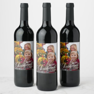 Merry Christmas Simple Custom Photo Wine Label
