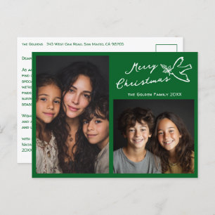 MERRY CHRISTMAS Simple Dove CUSTOM 2 PHOTO Holiday Postcard