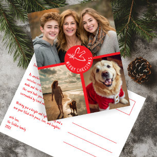 MERRY CHRISTMAS Simple Dove CUSTOM 3 PHOTO Holiday Postcard