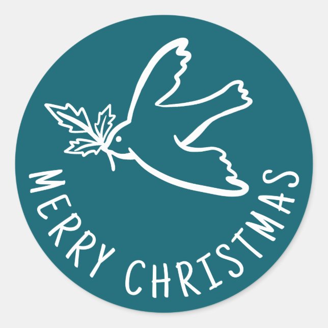 MERRY CHRISTMAS Simple Dove CUSTOM Holiday Classic Round Sticker (Front)