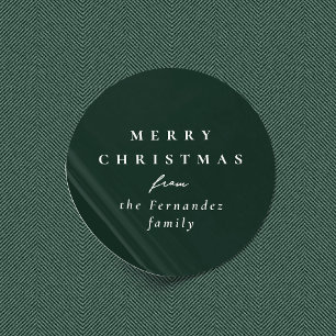 Merry Christmas simple elegant dark green holiday Classic Round Sticker