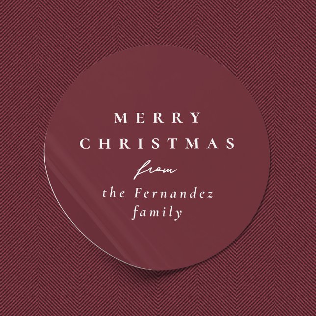 Merry Christmas simple elegant maroon holiday Classic Round Sticker (Creator Uploaded)