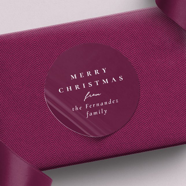 Merry Christmas simple elegant mulberry holiday Classic Round Sticker (Creator Uploaded)