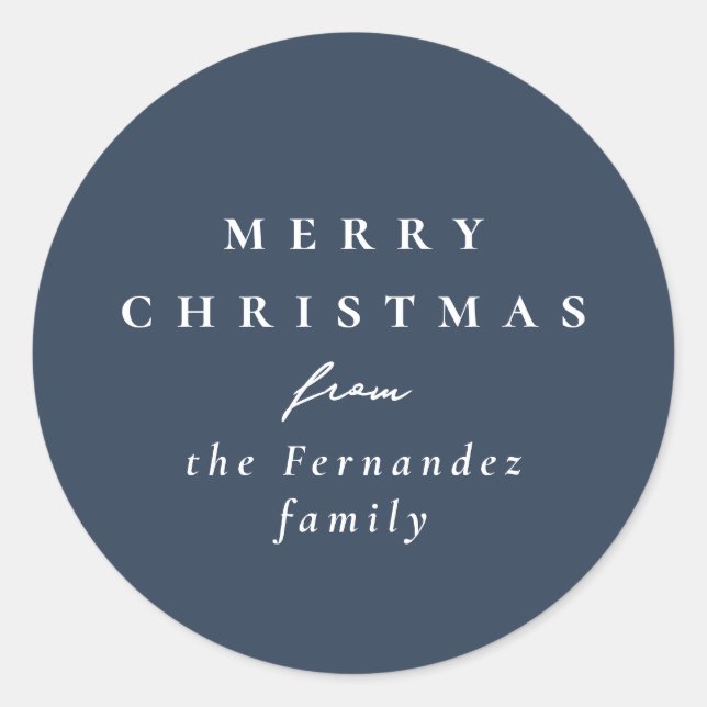 Merry Christmas simple elegant navy holiday gift Classic Round Sticker (Front)