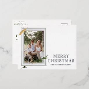 Merry Christmas Simple Elegant Photo Frame Modern Foil Holiday Postcard
