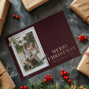 Merry Christmas Simple Elegant Photo Frame Modern Foil Holiday Postcard