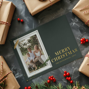 Merry Christmas Simple Elegant Photo Frame Modern Foil Holiday Postcard