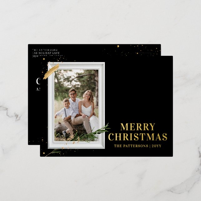 Merry Christmas Simple Elegant Photo Frame Modern Foil Holiday Postcard (Front/Back)