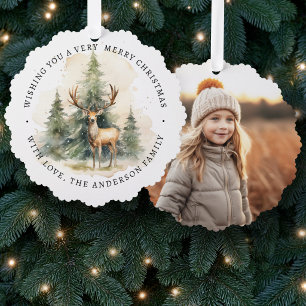 Merry Christmas simple elegant photo pine green Tree Decoration Card
