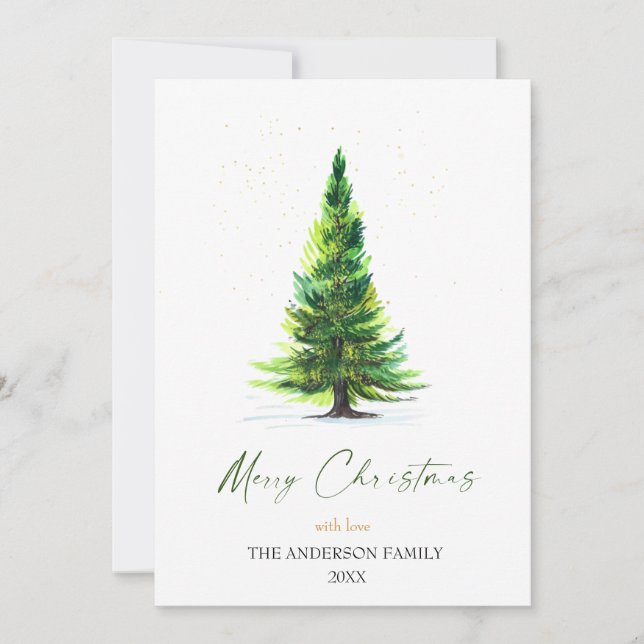 Merry Christmas Simple Elegant Pine Tree  Greeting Holiday Card (Front)