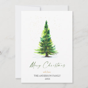 Merry Christmas Simple Elegant Pine Tree Greeting Holiday Card
