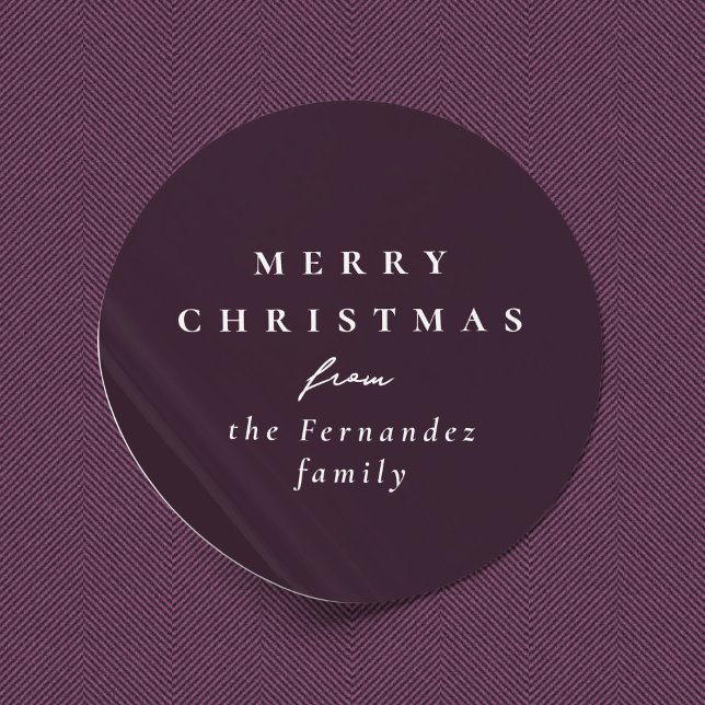 Merry Christmas simple elegant plum purple holiday Classic Round Sticker (Creator Uploaded)