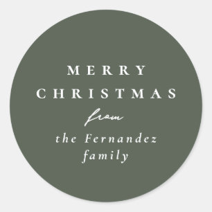 Merry Christmas simple elegant sage green holiday Classic Round Sticker