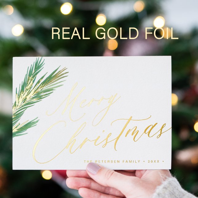 Merry Christmas simple elegant script gold Foil Holiday Card (You can choose the color of the FOIL: GOLD, ROSE GOLD, or SILVER.)