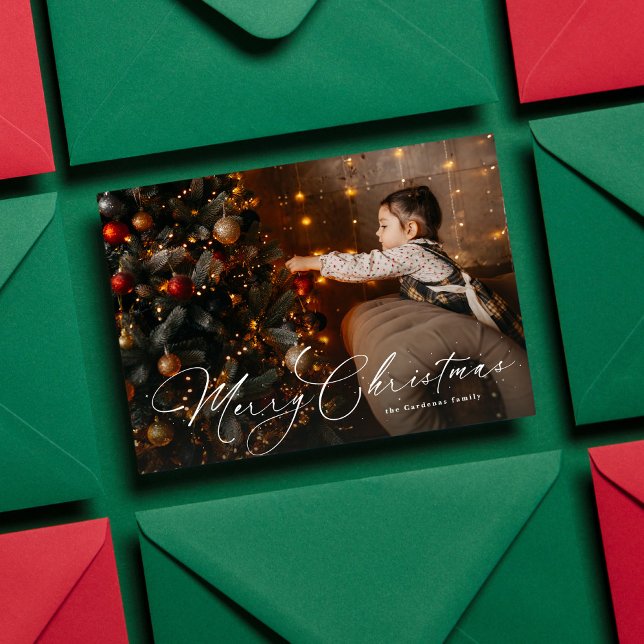 Merry Christmas simple elegant script photo Holiday Card (Creator Uploaded)
