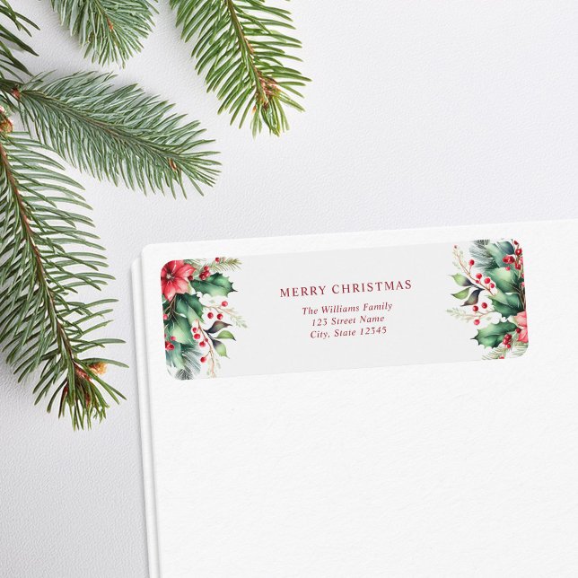 Merry Christmas Simple Floral Return Address Label (Creator Uploaded)