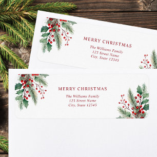 Merry Christmas Simple Floral Return Address Label