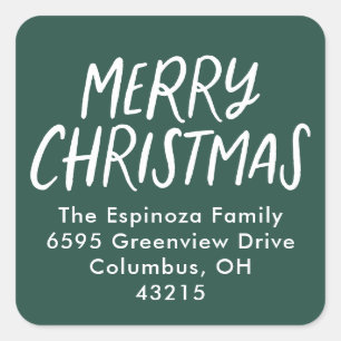 Merry Christmas simple green return address Square Sticker