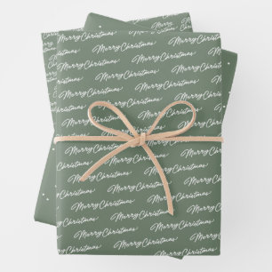 Merry Christmas simple green white holiday Wrapping Paper Sheet