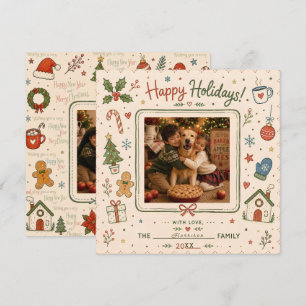 Merry Christmas simple  hand drawn doodles photo   Holiday Card