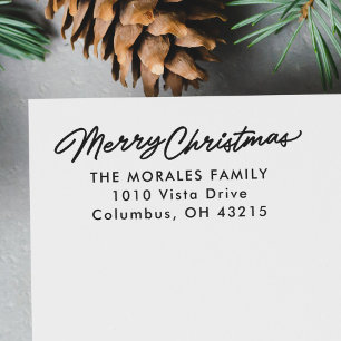 Merry Christmas simple holiday return address Rubber Stamp
