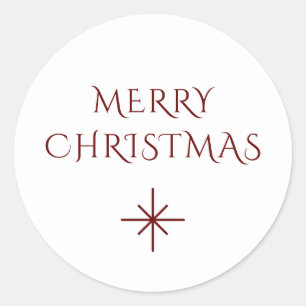 Merry Christmas Simple Minimal Red Snowflake   Classic Round Sticker