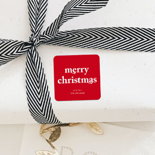 Merry Christmas Simple Minimalist Red Square Sticker