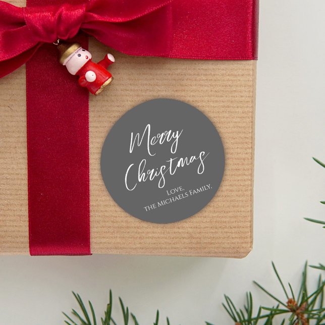 Merry Christmas Simple Minimalist Script Snowflake Classic Round Sticker (Creator Uploaded)