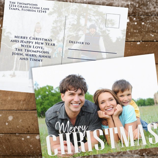 Merry Christmas Simple Minimalist Two Photo Basic Holiday Postcard (Creator Uploaded)