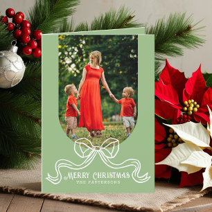 Merry Christmas Simple Modern Coquette Bow Photo Holiday Card