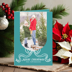 Merry Christmas Simple Modern Coquette Bow Photo Holiday Card