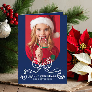 Merry Christmas Simple Modern Coquette Bow Photo Holiday Card