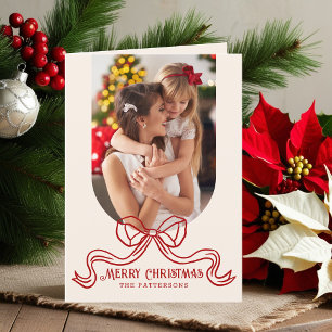 Merry Christmas Simple Modern Coquette Bow Photo Holiday Card