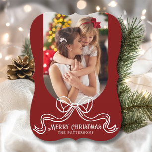 Merry Christmas Simple Modern Coquette Bow Photo Holiday Card