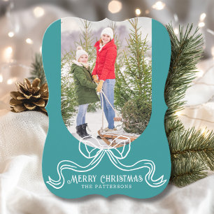 Merry Christmas Simple Modern Coquette Bow Photo Holiday Card