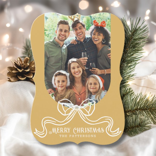 Merry Christmas Simple Modern Coquette Bow Photo Holiday Card (Creator Uploaded)