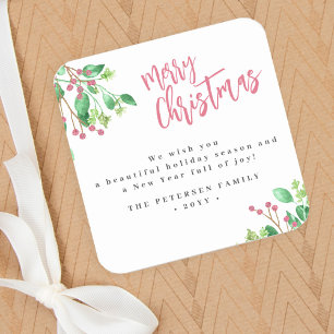 Merry Christmas simple modern family name Square Sticker